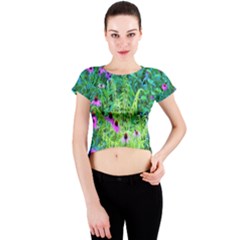 Purple Coneflower Garden With Tiger Eye Tree Crew Neck Crop Top by myrubiogarden