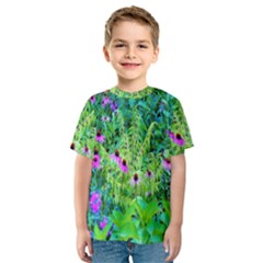 Purple Coneflower Garden With Tiger Eye Tree Kids  Sport Mesh Tee