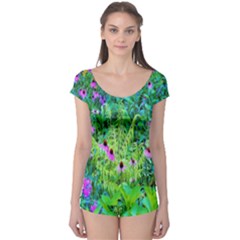 Purple Coneflower Garden With Tiger Eye Tree Boyleg Leotard 