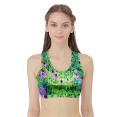 Purple Coneflower Garden With Tiger Eye Tree Sports Bra With Border by myrubiogarden