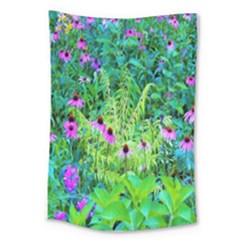 Purple Coneflower Garden With Tiger Eye Tree Large Tapestry by myrubiogarden