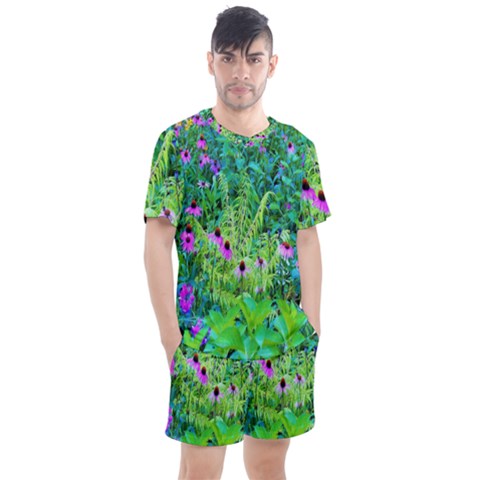 Purple Coneflower Garden With Tiger Eye Tree Men s Mesh Tee And Shorts Set by myrubiogarden