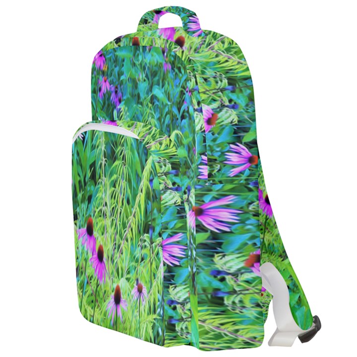 Purple Coneflower Garden With Tiger Eye Tree Double Compartment Backpack