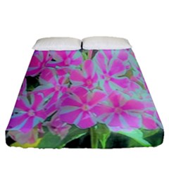 Hot Pink And White Peppermint Twist Garden Phlox Fitted Sheet (queen Size) by myrubiogarden