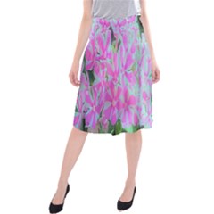 Hot Pink And White Peppermint Twist Garden Phlox Midi Beach Skirt by myrubiogarden