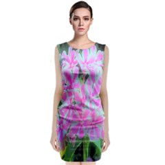 Hot Pink And White Peppermint Twist Garden Phlox Classic Sleeveless Midi Dress by myrubiogarden