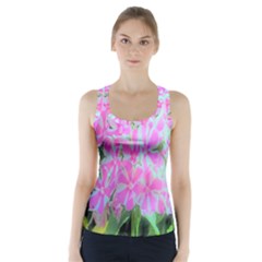 Hot Pink And White Peppermint Twist Garden Phlox Racer Back Sports Top by myrubiogarden