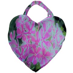 Hot Pink And White Peppermint Twist Garden Phlox Giant Heart Shaped Tote by myrubiogarden