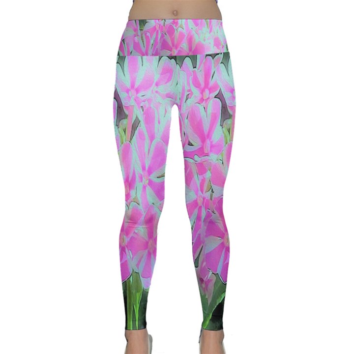 Hot Pink And White Peppermint Twist Garden Phlox Lightweight Velour Classic Yoga Leggings