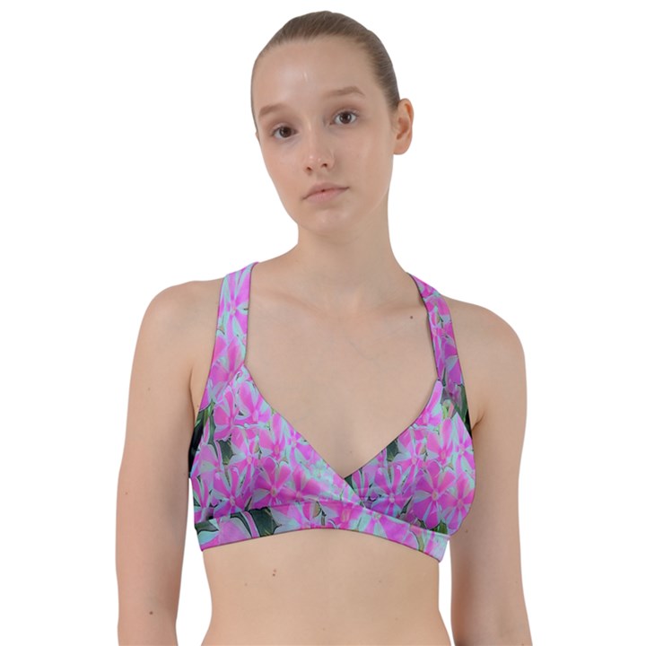 Hot Pink And White Peppermint Twist Garden Phlox Sweetheart Sports Bra