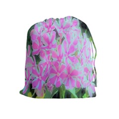 Hot Pink And White Peppermint Twist Garden Phlox Drawstring Pouch (xl) by myrubiogarden