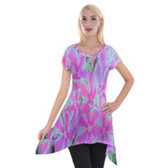 Hot Pink And White Peppermint Twist Garden Phlox Short Sleeve Side Drop Tunic by myrubiogarden