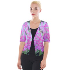 Hot Pink And White Peppermint Twist Garden Phlox Cropped Button Cardigan by myrubiogarden