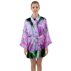 Hot Pink And White Peppermint Twist Garden Phlox Long Sleeve Kimono Robe by myrubiogarden