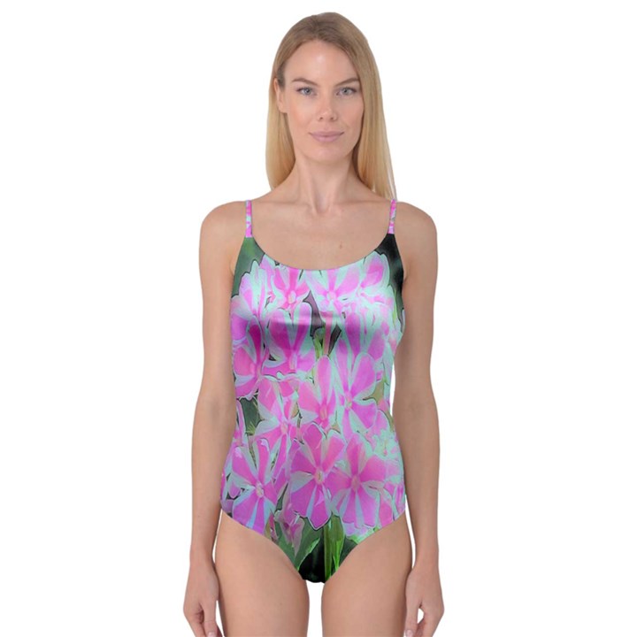 Hot Pink And White Peppermint Twist Garden Phlox Camisole Leotard 