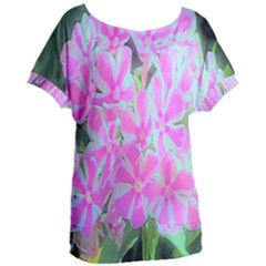 Hot Pink And White Peppermint Twist Garden Phlox Women s Oversized Tee by myrubiogarden