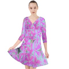 Hot Pink And White Peppermint Twist Garden Phlox Quarter Sleeve Front Wrap Dress by myrubiogarden