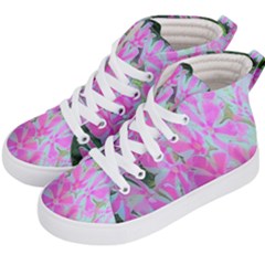 Hot Pink And White Peppermint Twist Garden Phlox Kid s Hi-top Skate Sneakers by myrubiogarden