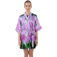 Hot Pink And White Peppermint Twist Garden Phlox Quarter Sleeve Kimono Robe by myrubiogarden