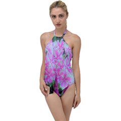 Hot Pink And White Peppermint Twist Garden Phlox Go With The Flow One Piece Swimsuit by myrubiogarden