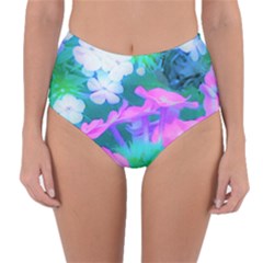 Pink, Green, Blue And White Garden Phlox Flowers Reversible High-waist Bikini Bottoms by myrubiogarden