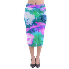 Pink, Green, Blue And White Garden Phlox Flowers Midi Pencil Skirt by myrubiogarden