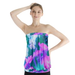 Pink, Green, Blue And White Garden Phlox Flowers Strapless Top by myrubiogarden