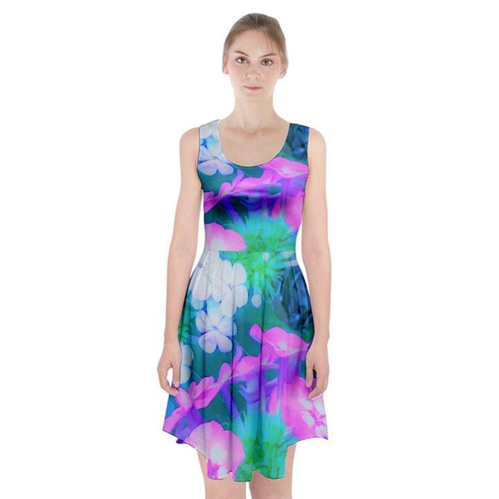 Pink, Green, Blue And White Garden Phlox Flowers Racerback Midi Dress