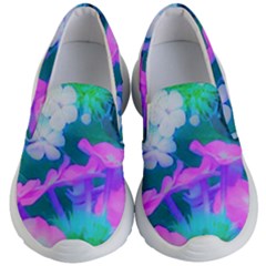 Pink, Green, Blue And White Garden Phlox Flowers Kid s Lightweight Slip Ons by myrubiogarden