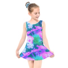 Pink, Green, Blue And White Garden Phlox Flowers Kids  Skater Dress Swimsuit