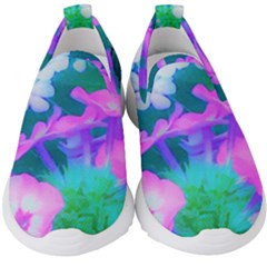 Pink, Green, Blue And White Garden Phlox Flowers Kids  Slip On Sneakers by myrubiogarden