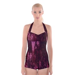 Wordsworth Crushed Velvet Boyleg Halter Swimsuit  by DeneWestUK