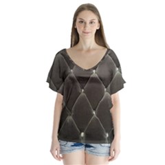 Wordsworth Grey Diamonds V-neck Flutter Sleeve Top by DeneWestUK