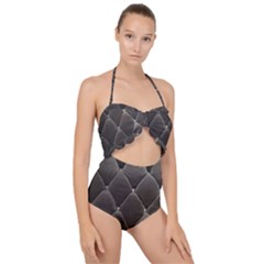 Wordsworth Grey Diamonds Scallop Top Cut Out Swimsuit