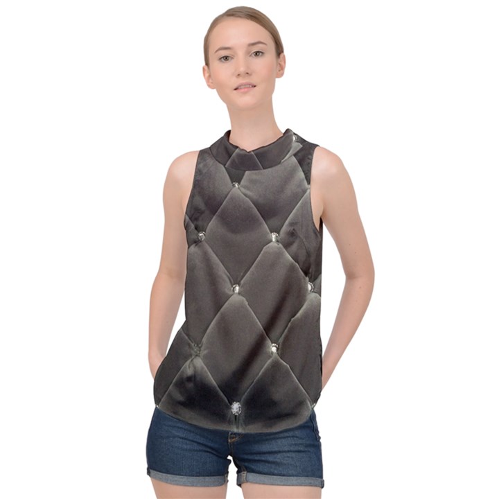 Wordsworth Grey Diamonds High Neck Satin Top