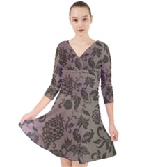 Wordsworth Metallic Flowers Quarter Sleeve Front Wrap Dress by DeneWestUK