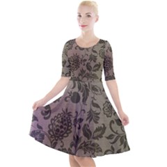 Wordsworth Metallic Flowers Quarter Sleeve A-line Dress by DeneWestUK