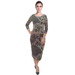 Wordsworth Metallic Flowers Quarter Sleeve Midi Velour Bodycon Dress by DeneWestUK