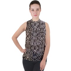 Wordsworth Metallic Pattern Mock Neck Chiffon Sleeveless Top