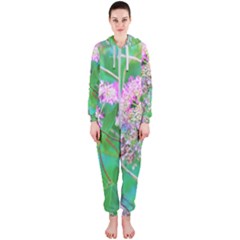 Invincibelle Spirit Hot Pink Hydrangeas On Aqua Green Hooded Jumpsuit (ladies) 