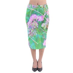 Invincibelle Spirit Hot Pink Hydrangeas On Aqua Green Velvet Midi Pencil Skirt by myrubiogarden