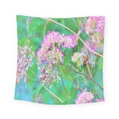 Invincibelle Spirit Hot Pink Hydrangeas On Aqua Green Square Tapestry (small) by myrubiogarden