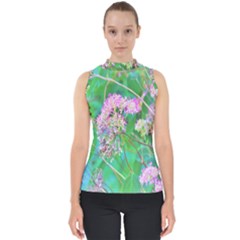 Invincibelle Spirit Hot Pink Hydrangeas On Aqua Green Mock Neck Shell Top by myrubiogarden