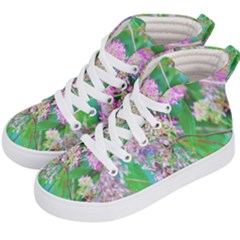 Invincibelle Spirit Hot Pink Hydrangeas On Aqua Green Kid s Hi-top Skate Sneakers by myrubiogarden