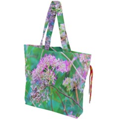 Invincibelle Spirit Hot Pink Hydrangeas On Aqua Green Drawstring Tote Bag by myrubiogarden