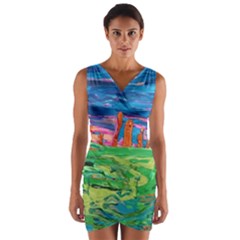 Our Town My Town Wrap Front Bodycon Dress by arwwearableart