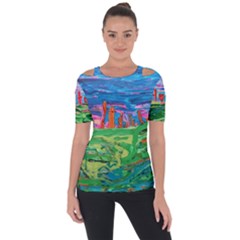 Our Town My Town Shoulder Cut Out Short Sleeve Top by arwwearableart