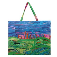 Our Town My Town Zipper Large Tote Bag