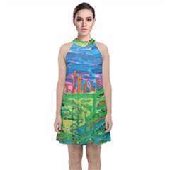 Our Town My Town Velvet Halter Neckline Dress  by arwwearableart