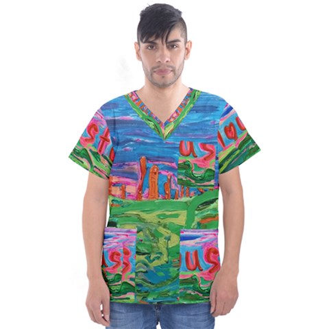 Our Town My Town Men s V-neck Scrub Top by arwwearableart